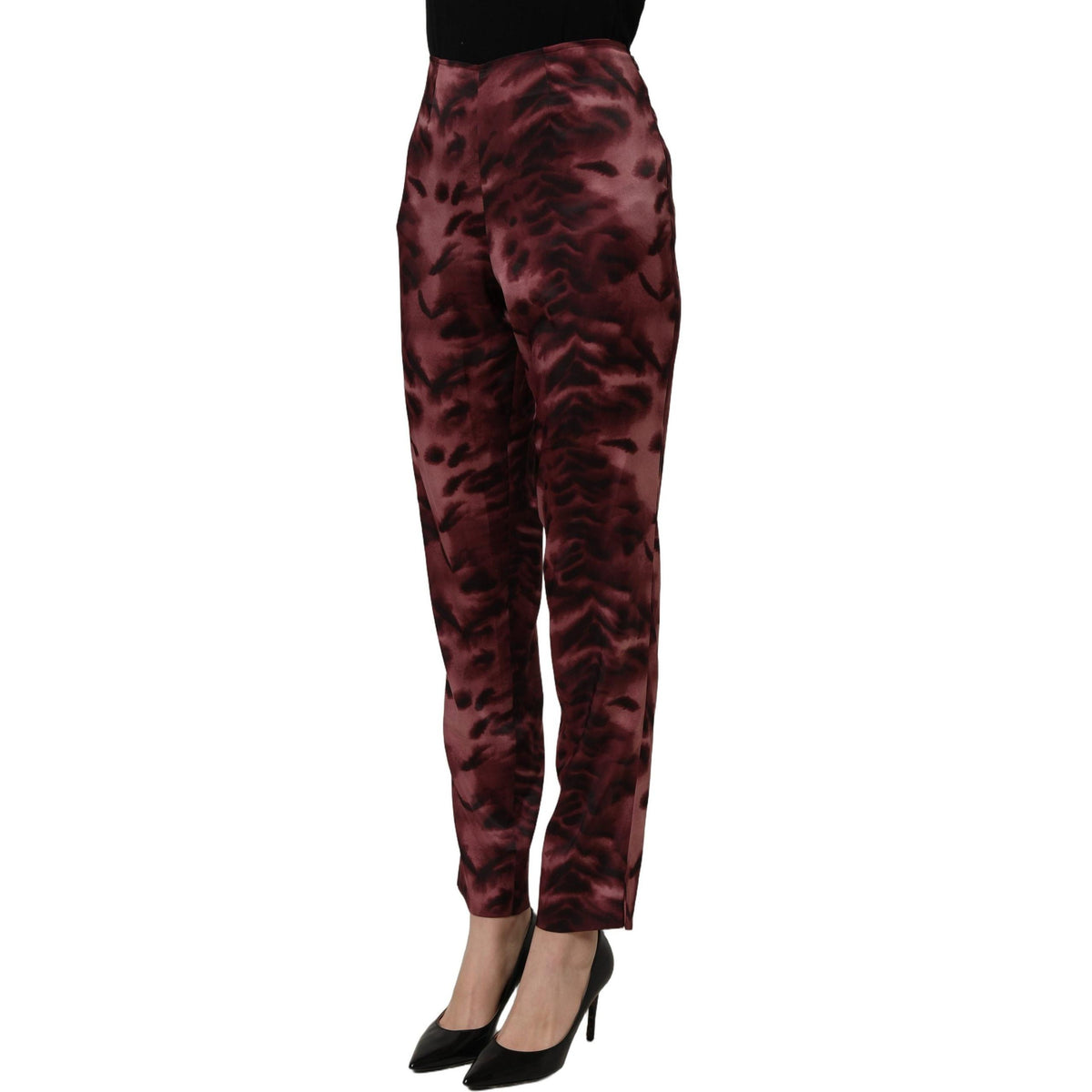 BENCIVENGA Burgundy High Waist Patterned Straight Trouser Pants