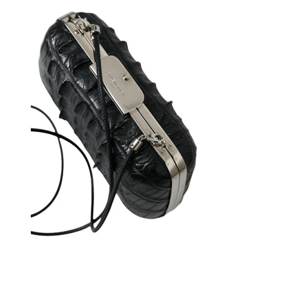 Balenciaga Black Exotic Skin Leather Shoulder Crossbody Box Clutch Bag