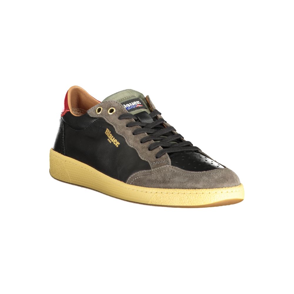 Blauer Black Leather Men Sneakers