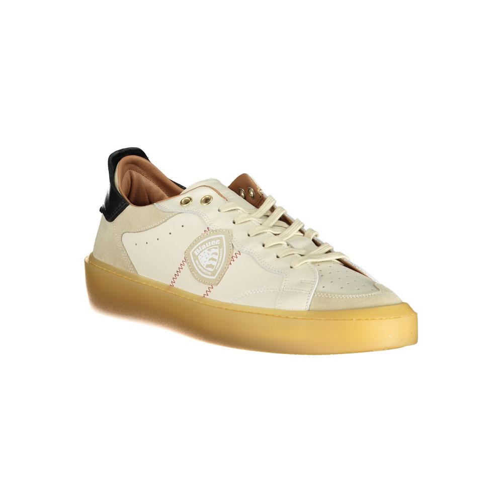 Blauer White Leather Men Sneakers