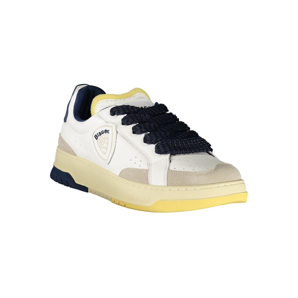 Blauer White Leather Men Sneakers