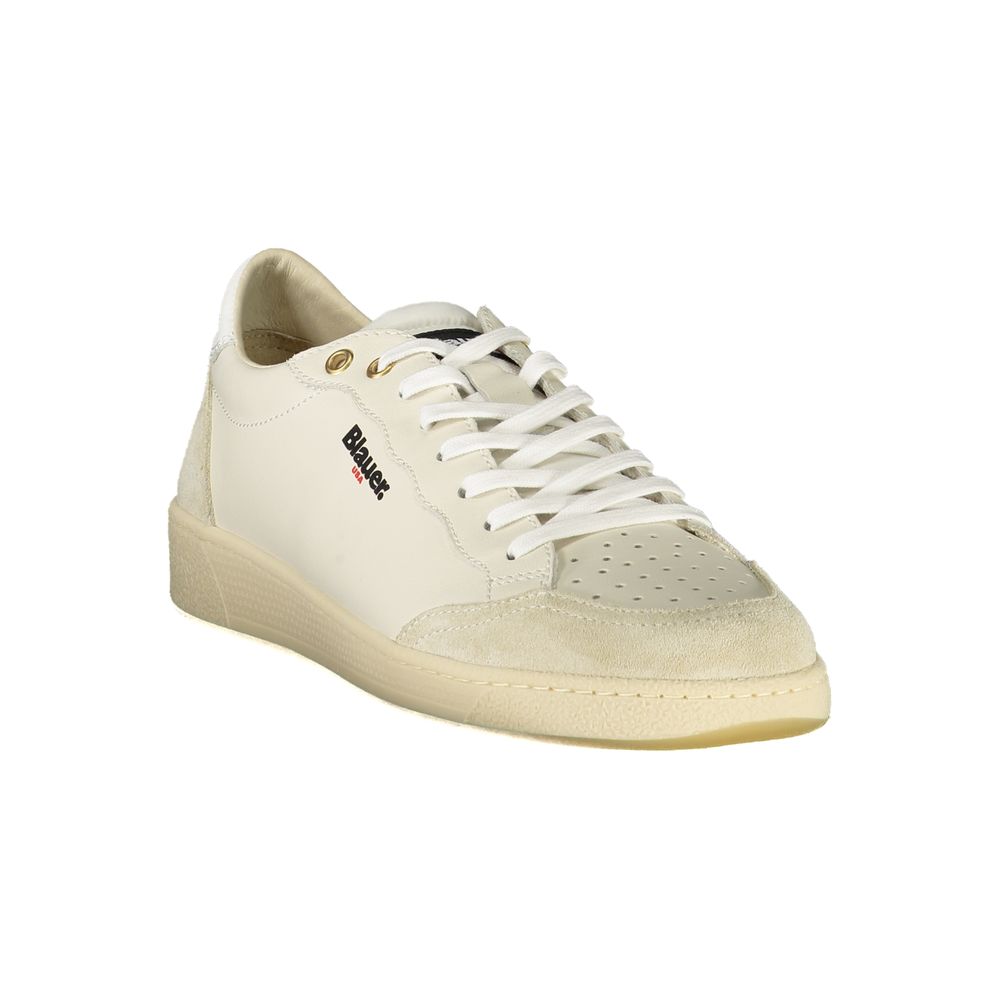 Blauer White Leather Men Sneakers