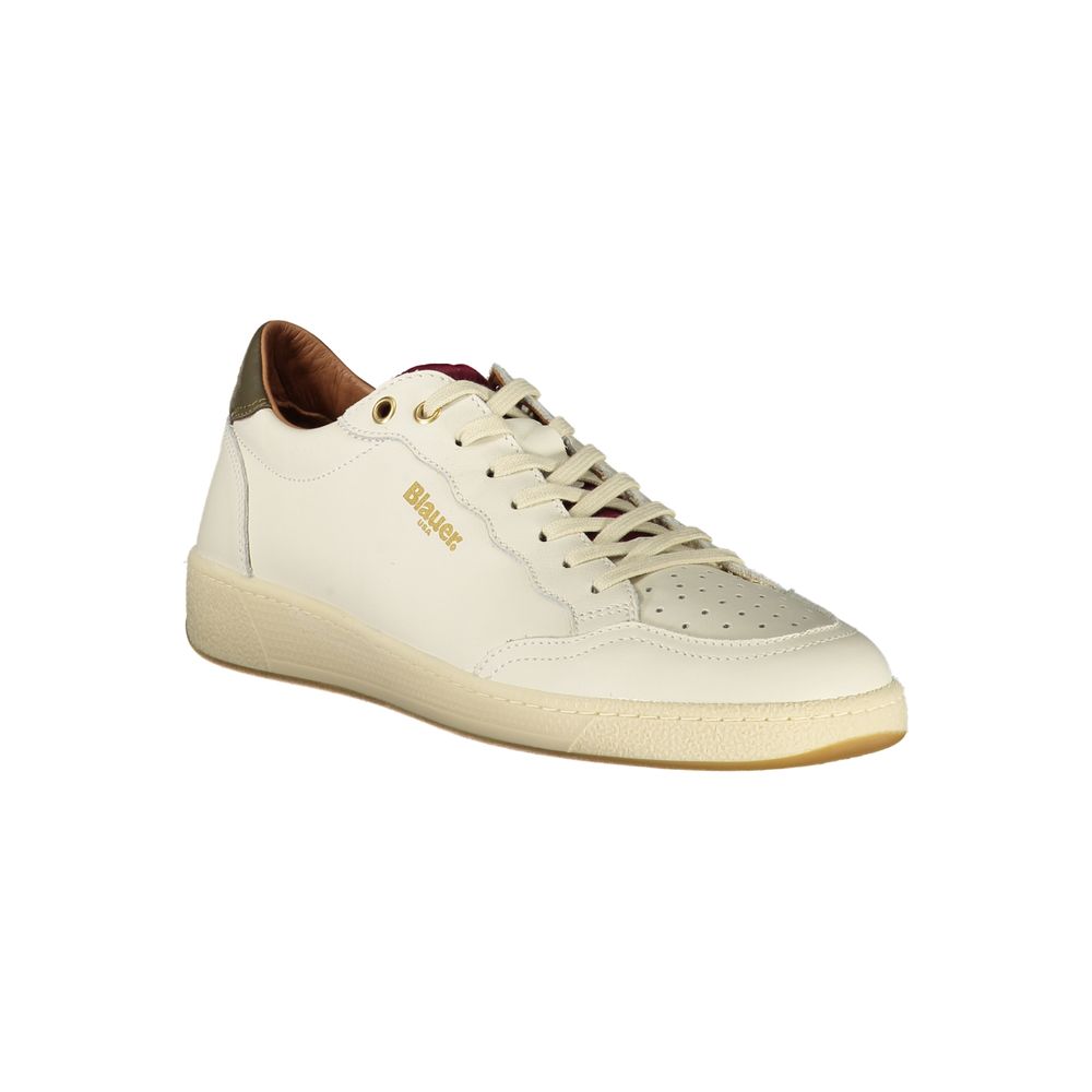 Blauer White Leather Men Sneakers