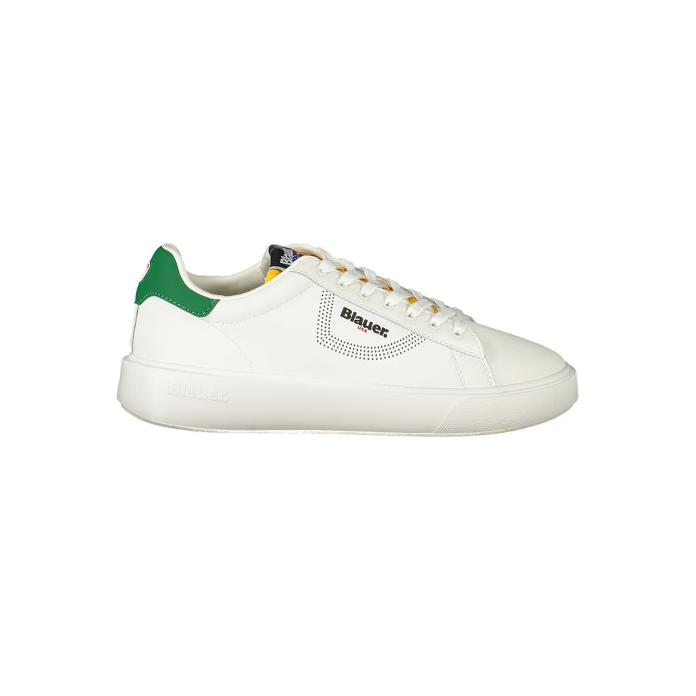 Blauer White Leather Men Sneakers