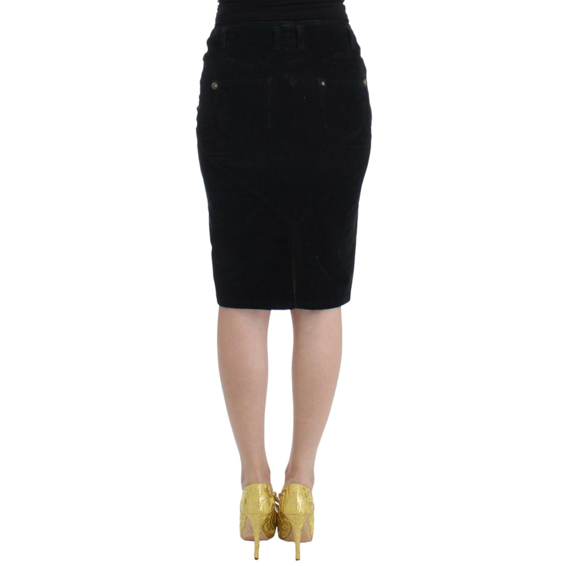 Cavalli Black Corduroy Pencil Skirt
