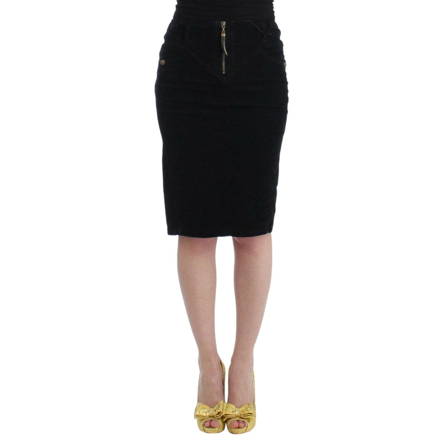 Cavalli Black Corduroy Pencil Skirt