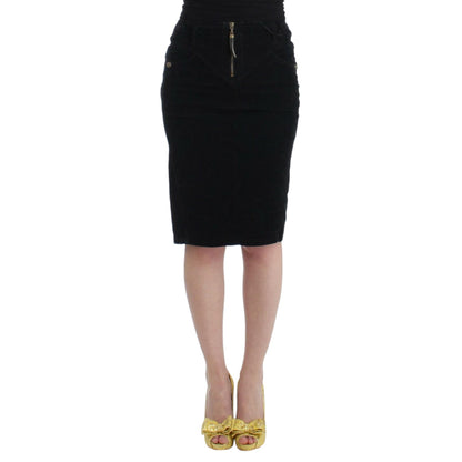 Cavalli Black Corduroy Pencil Skirt
