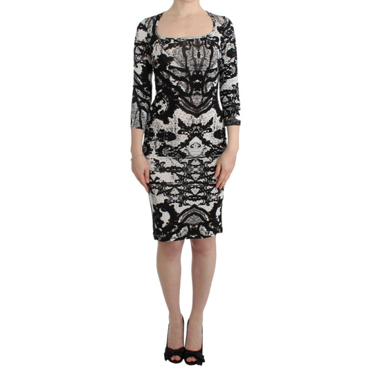 Cavalli Black Printed Women's Sheath Midi Dress