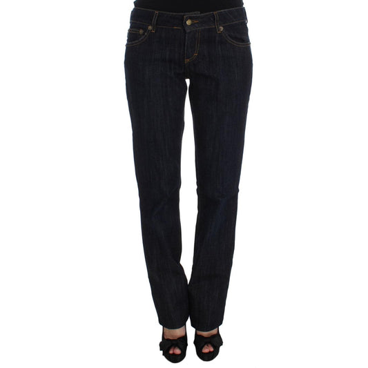 Cavalli Blue Cotton Straight Fit Stretch Jeans