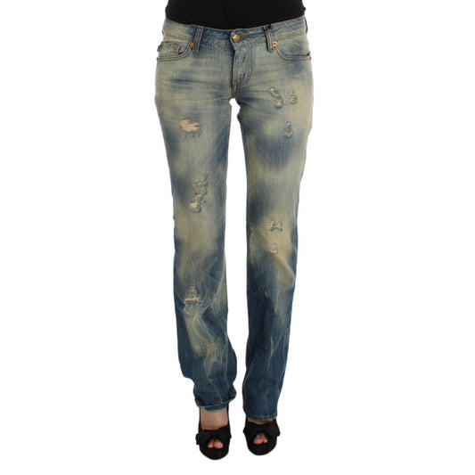 Cavalli Blue Wash Cotton Slim Fit Bootcut Jeans