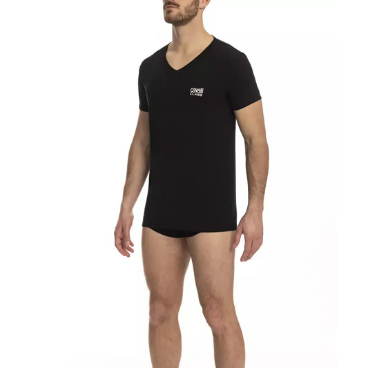 Cavalli Class Black Cotton Men T-Shirt