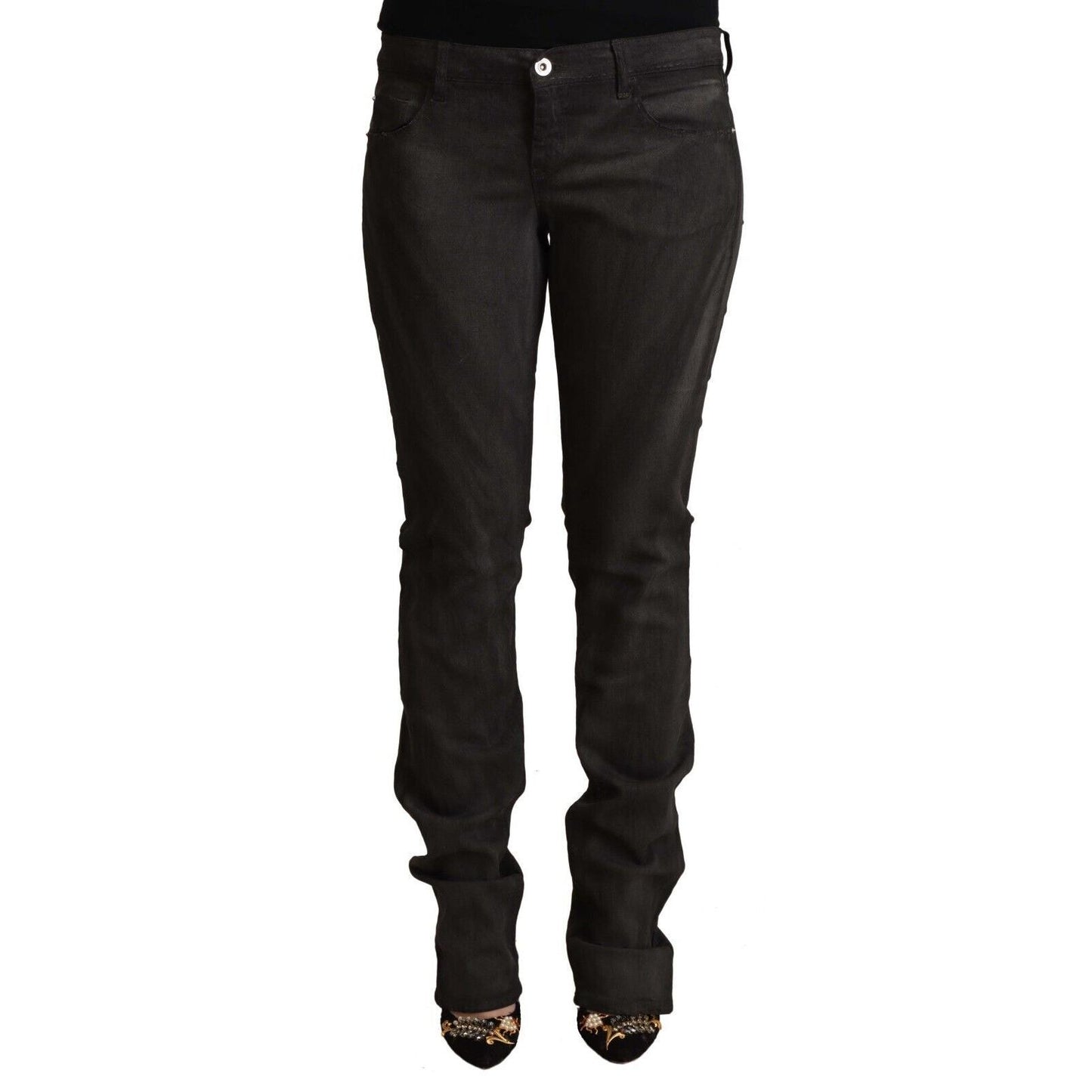 Costume National Black Cotton Mid Waist Skinny Pants