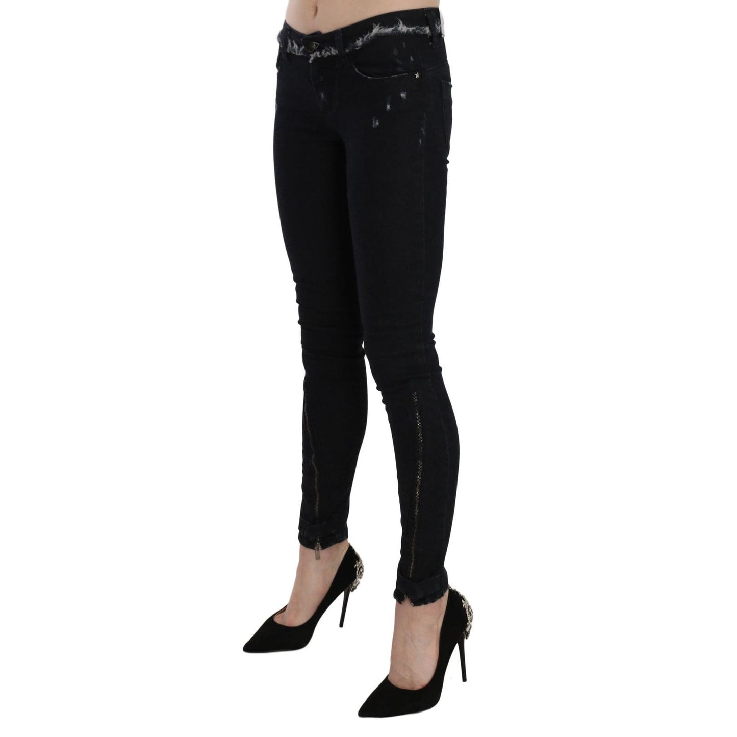 Costume National Black Low Waist Zipper Leg Skinny Denim Jeans