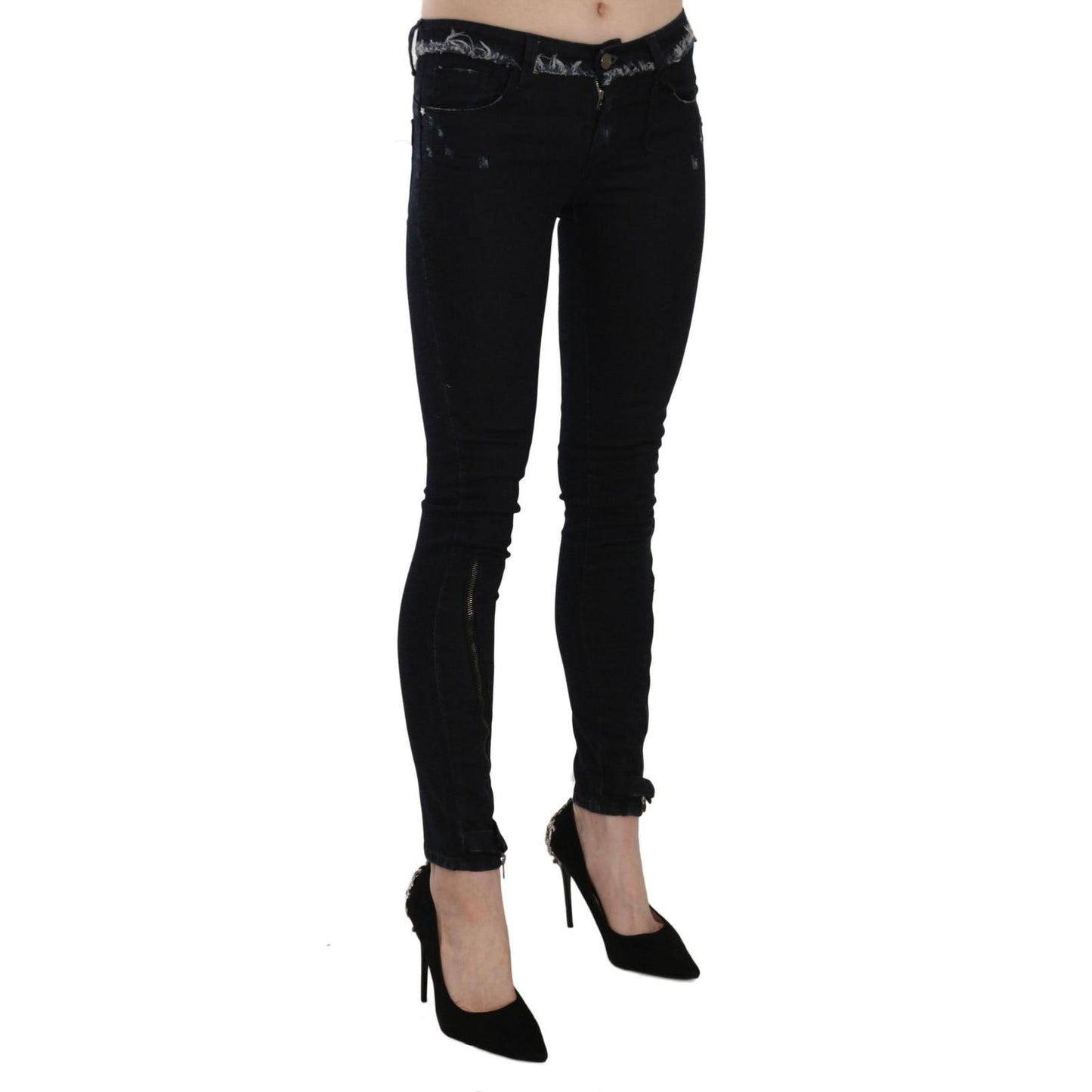 Costume National Black Low Waist Zipper Leg Skinny Denim Jeans