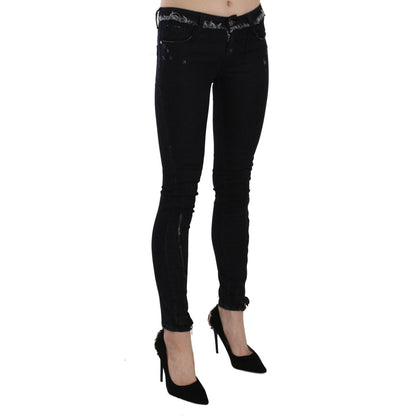 Costume National Black Low Waist Zipper Leg Skinny Denim Jeans