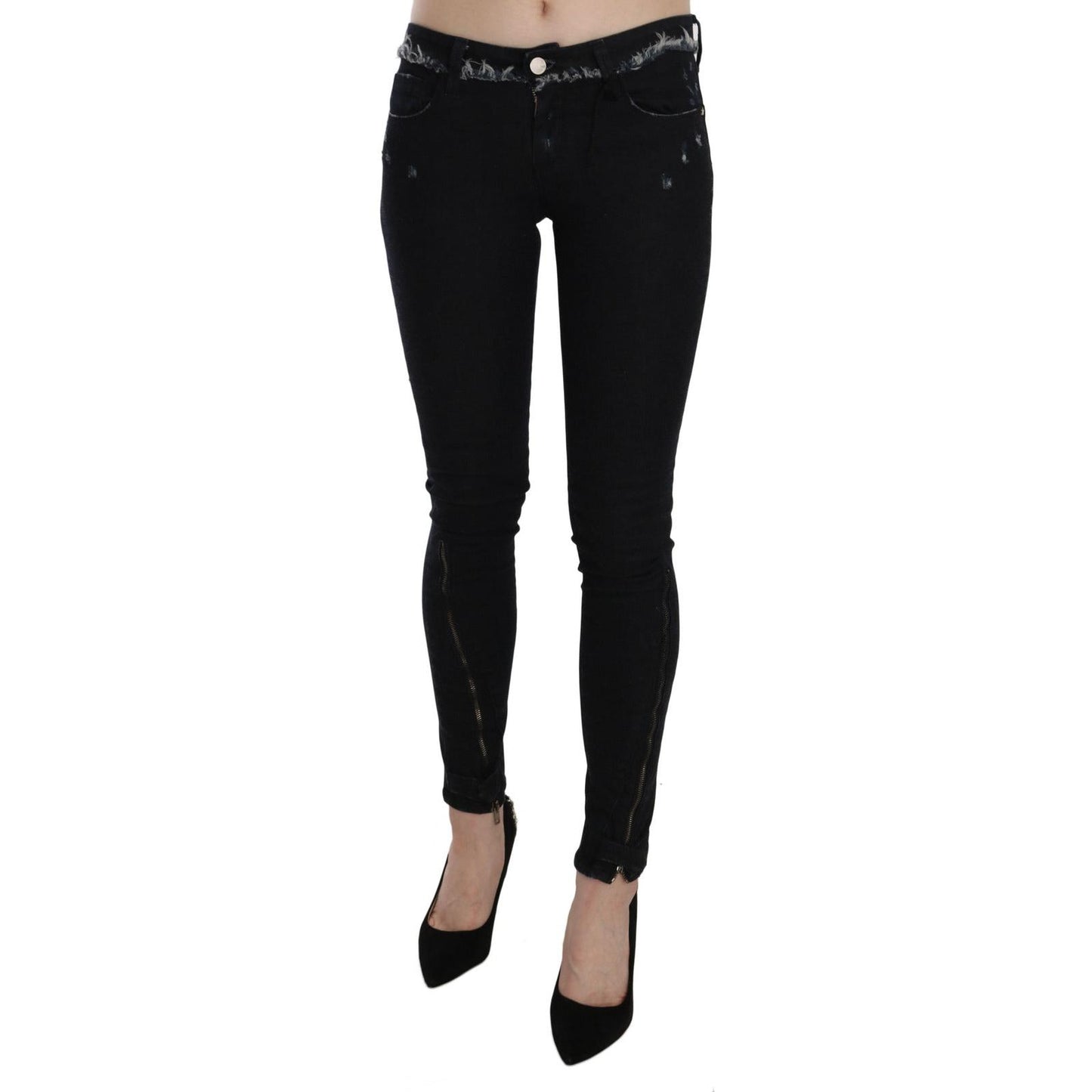 Costume National Black Low Waist Zipper Leg Skinny Denim Jeans