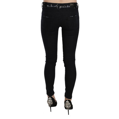 Costume National Black Low Waist Zipper Leg Skinny Denim Jeans