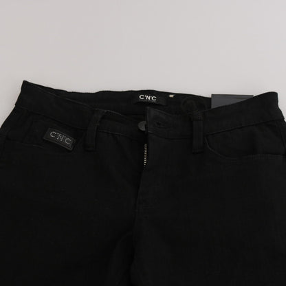 Costume National Black Sequined Mid Waist Slim Fit Denim Jeans