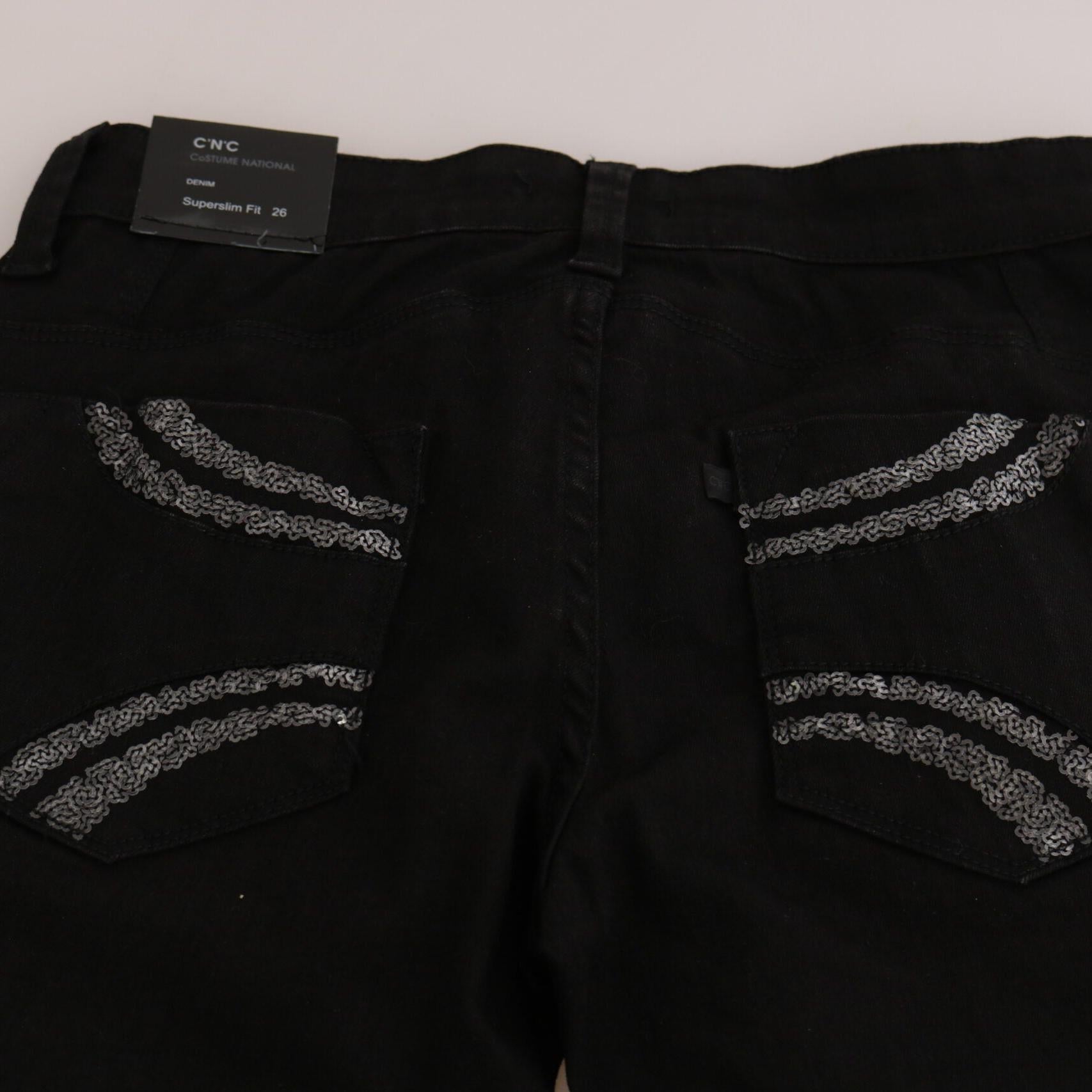 Costume National Black Sequined Mid Waist Slim Fit Denim Jeans