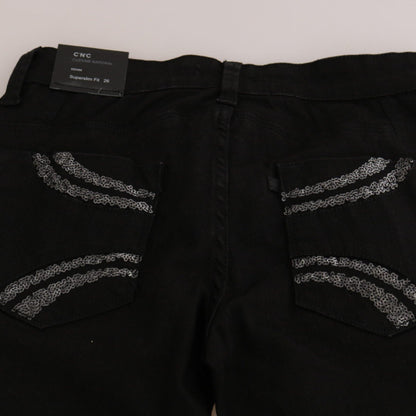 Costume National Black Sequined Mid Waist Slim Fit Denim Jeans
