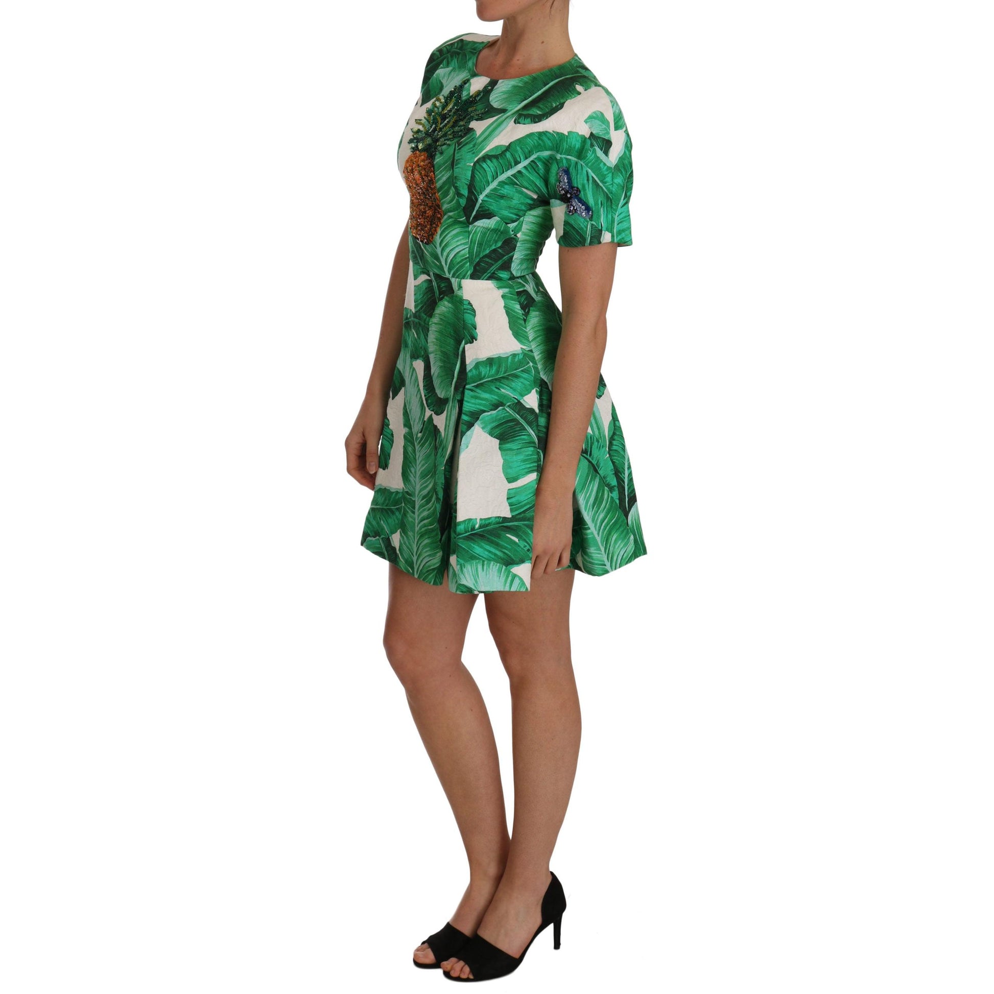 Dolce & Gabbana A-Line Banana Leaf Pineapple Crystal Dress