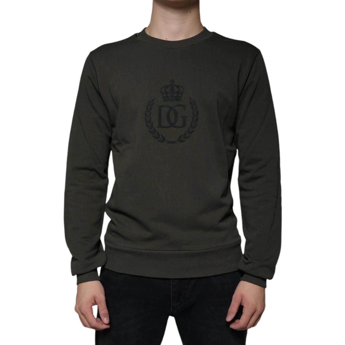 Dolce & Gabbana Army Green DG Crown Crew Neck Pullover Sweater