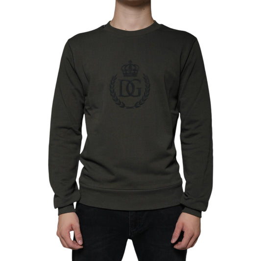 Dolce & Gabbana Army Green DG Crown Crew Neck Pullover Sweater