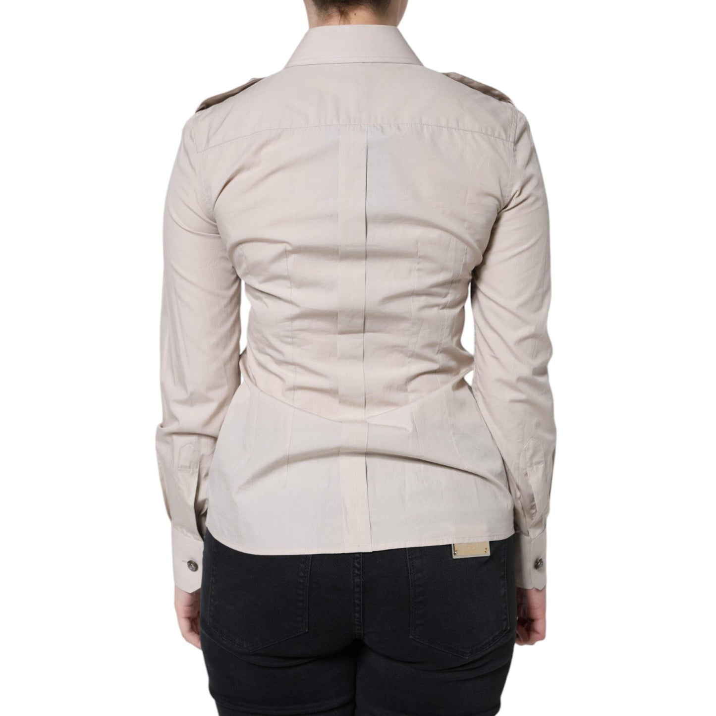Dolce & Gabbana Beige Cotton Collared Button Down Shirt Top