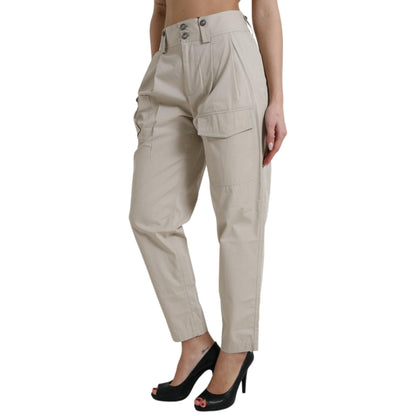 Dolce & Gabbana Beige Cotton High Waist Tapered Pants