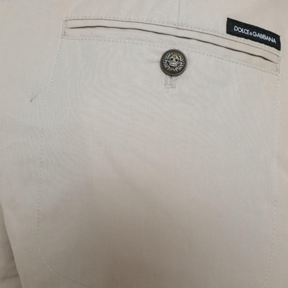 Dolce & Gabbana Beige Cotton High Waist Tapered Pants