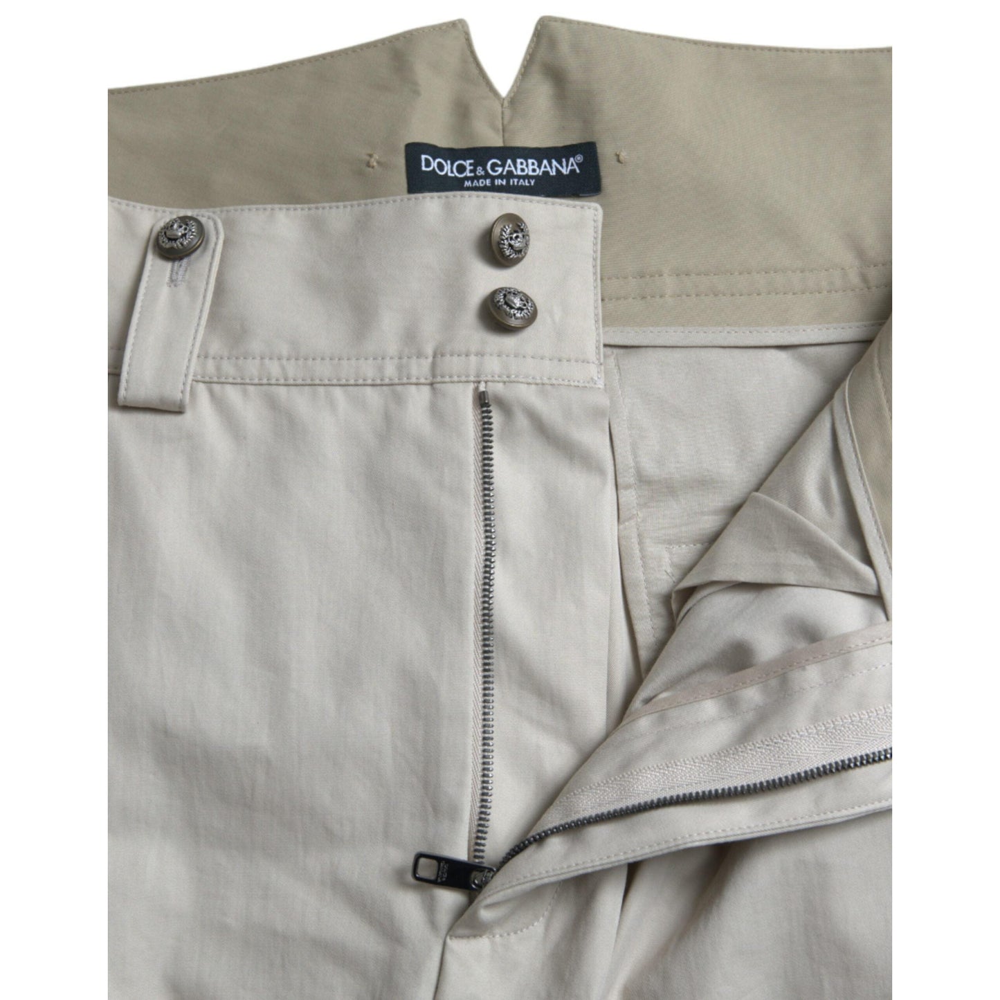 Dolce & Gabbana Beige Cotton High Waist Tapered Pants