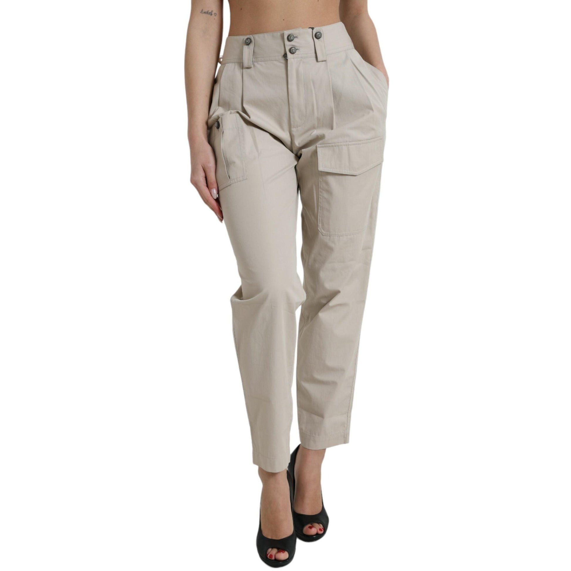 Dolce & Gabbana Beige Cotton High Waist Tapered Pants