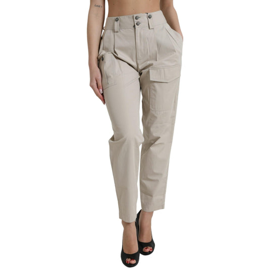 Dolce & Gabbana Beige Cotton High Waist Tapered Pants