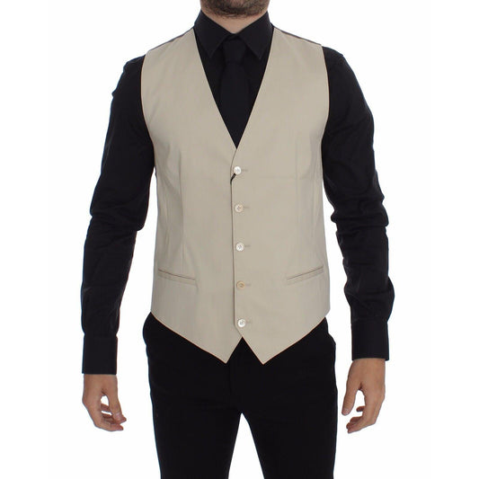 Dolce & Gabbana Beige Cotton Stretch Dress Vest Blazer