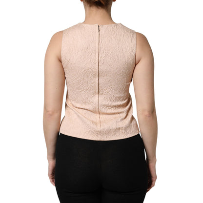 Dolce & Gabbana Beige Floral Embroidery Sleeveless Tank Top