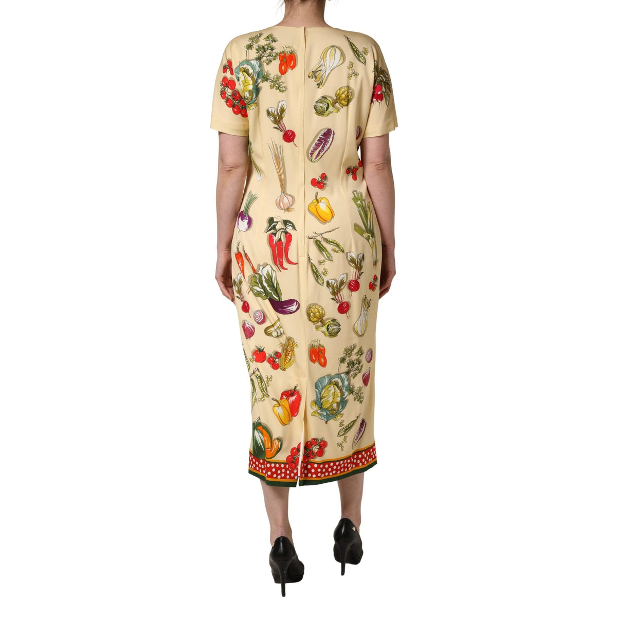 Dolce & Gabbana Beige Fruit PolkaDot Sheath Silk Midi Dress