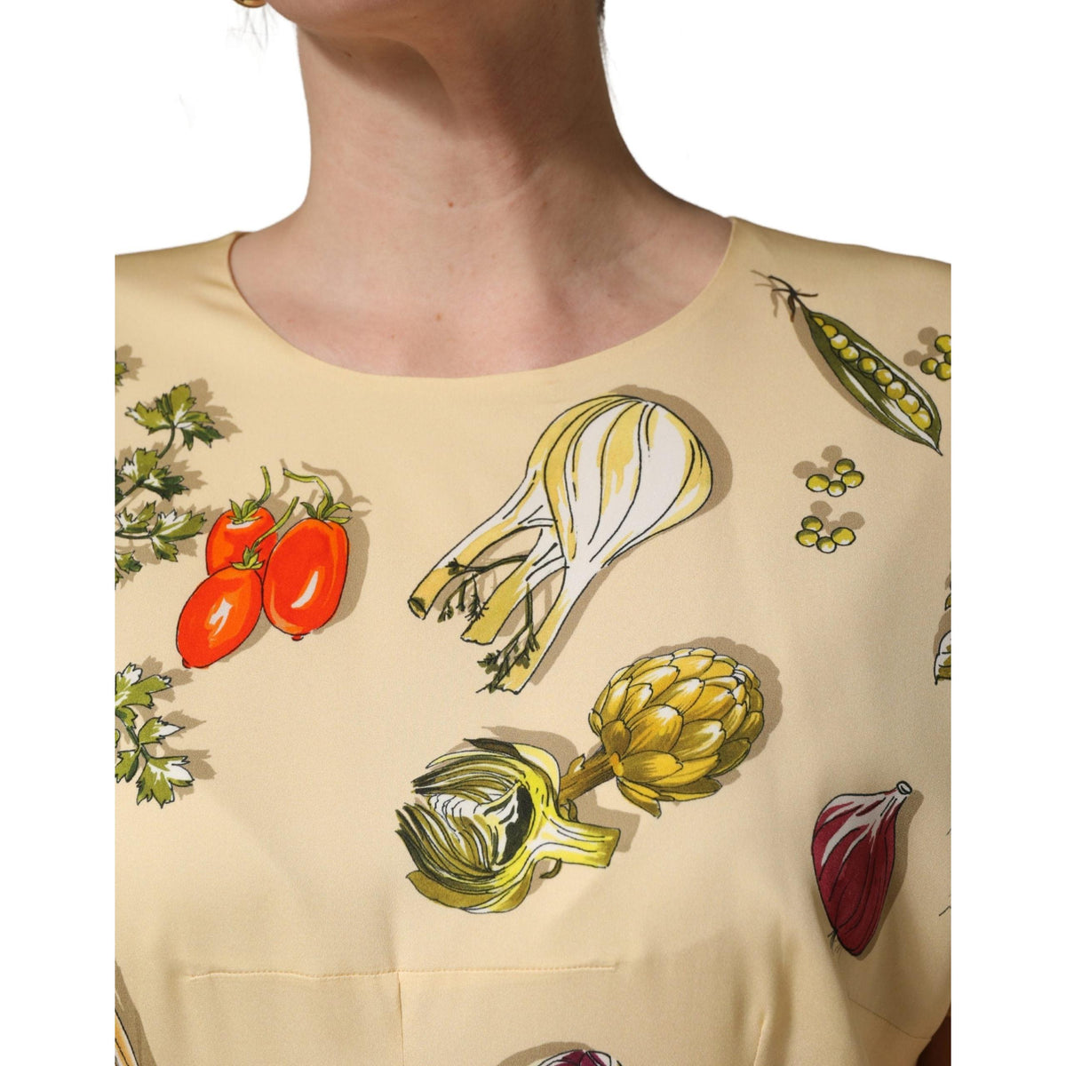 Dolce & Gabbana Beige Fruit PolkaDot Sheath Silk Midi Dress