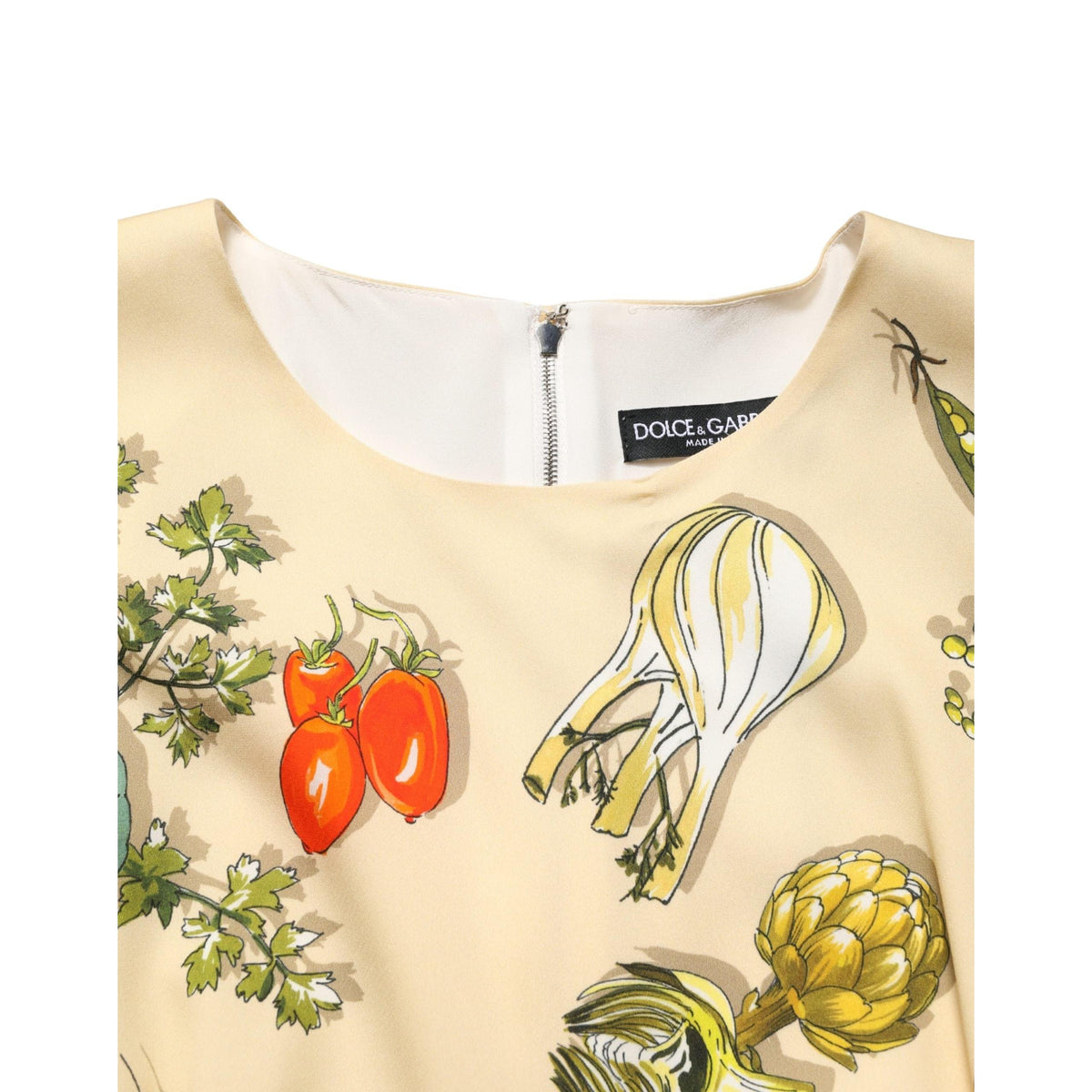 Dolce & Gabbana Beige Fruit PolkaDot Sheath Silk Midi Dress