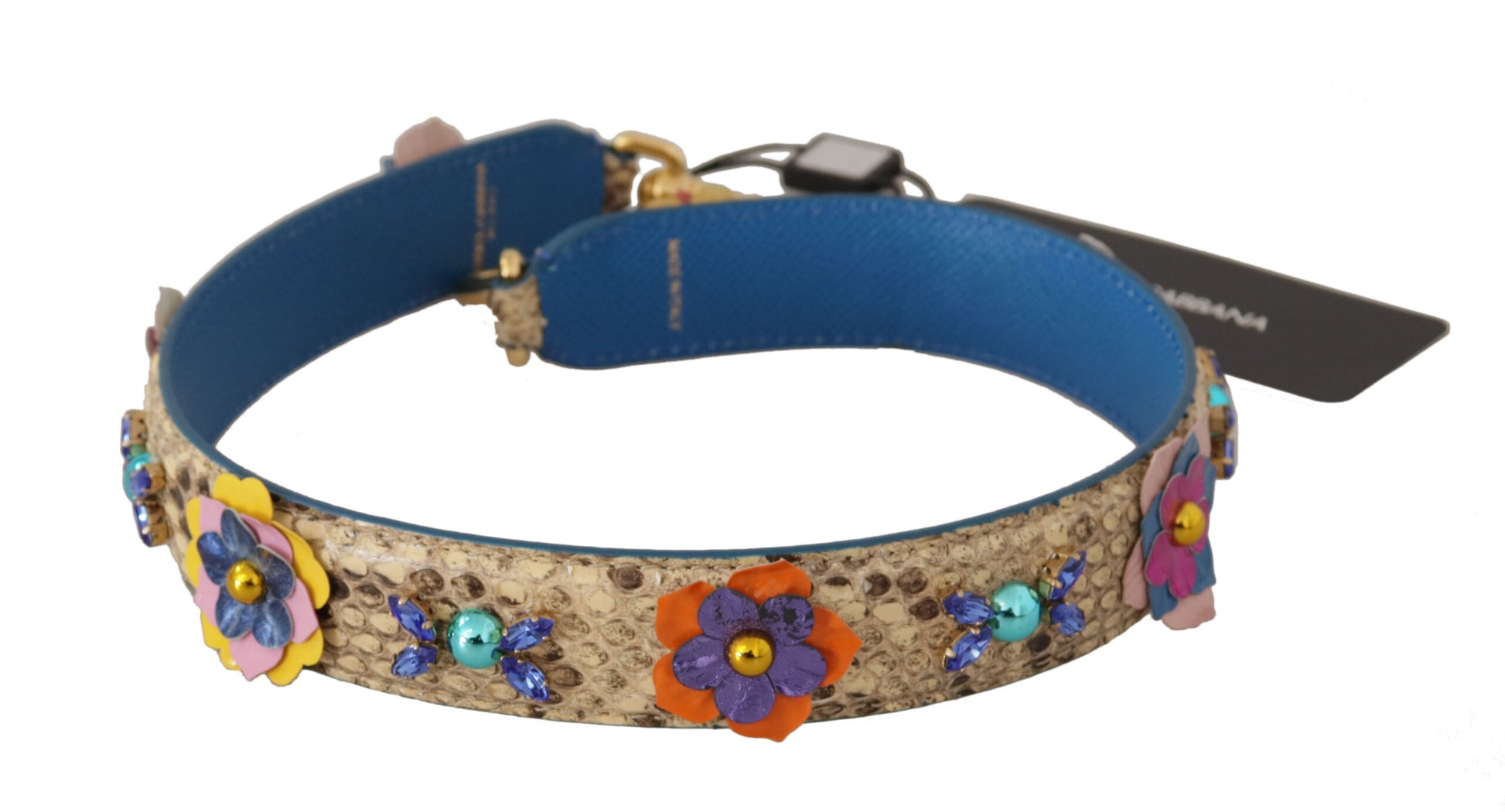 Dolce & Gabbana Beige Python Læder Floral Studded Skulder Strap