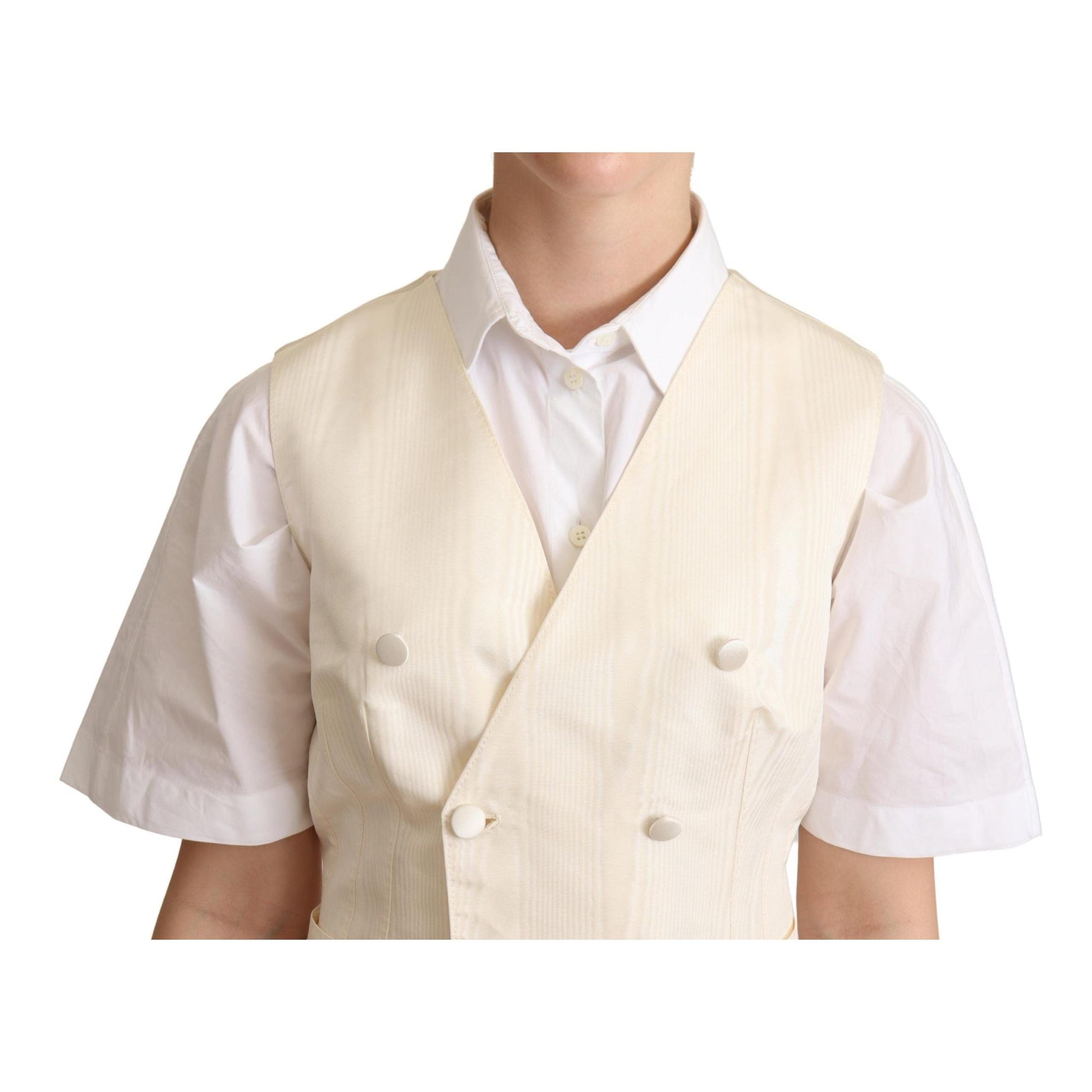 Dolce & Gabbana Beige Silk Sleeveless Waistcoat Vest