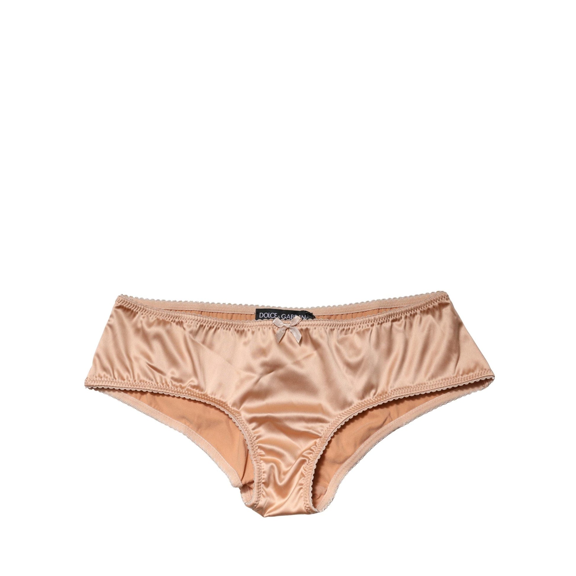 Dolce & Gabbana Beige Silk Stretch Mid Waist Brief Panty Underwear