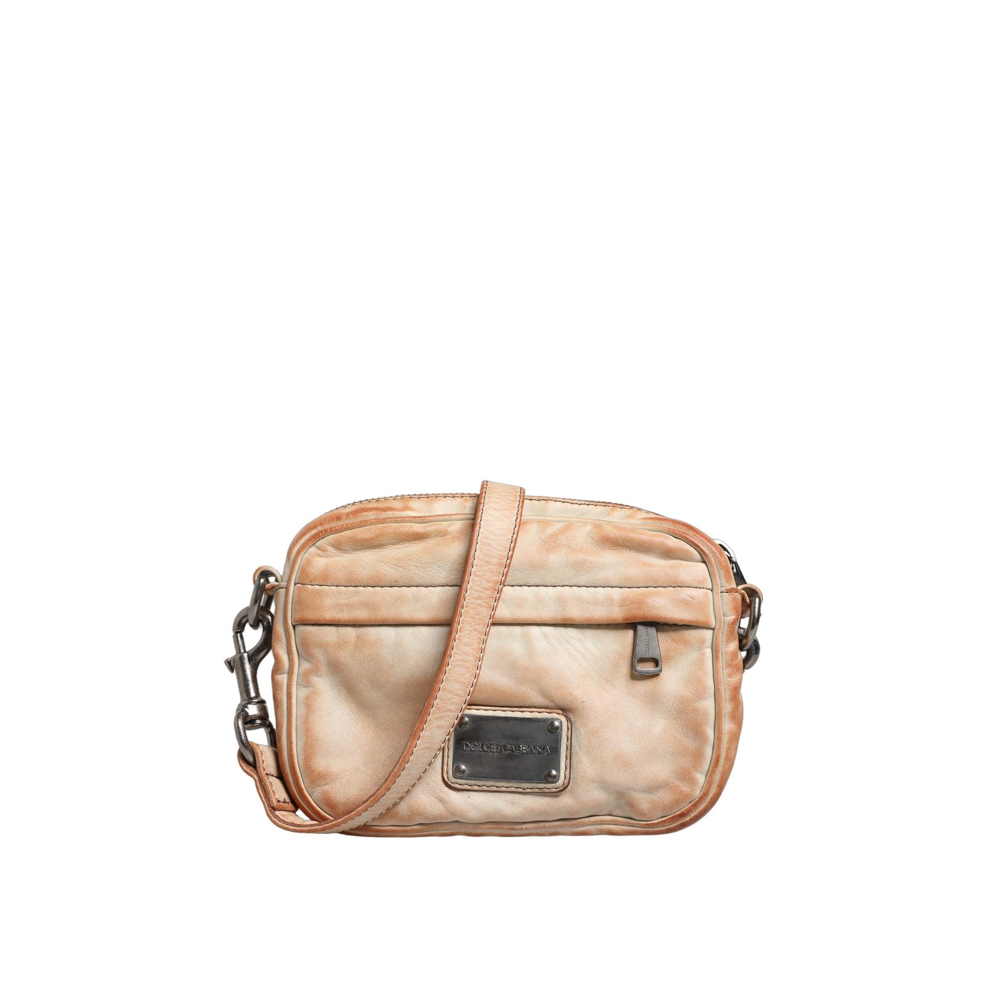 Dolce & Gabbana Beige Vintage Leather Logo Plaque Shoulder Borse Men Bag