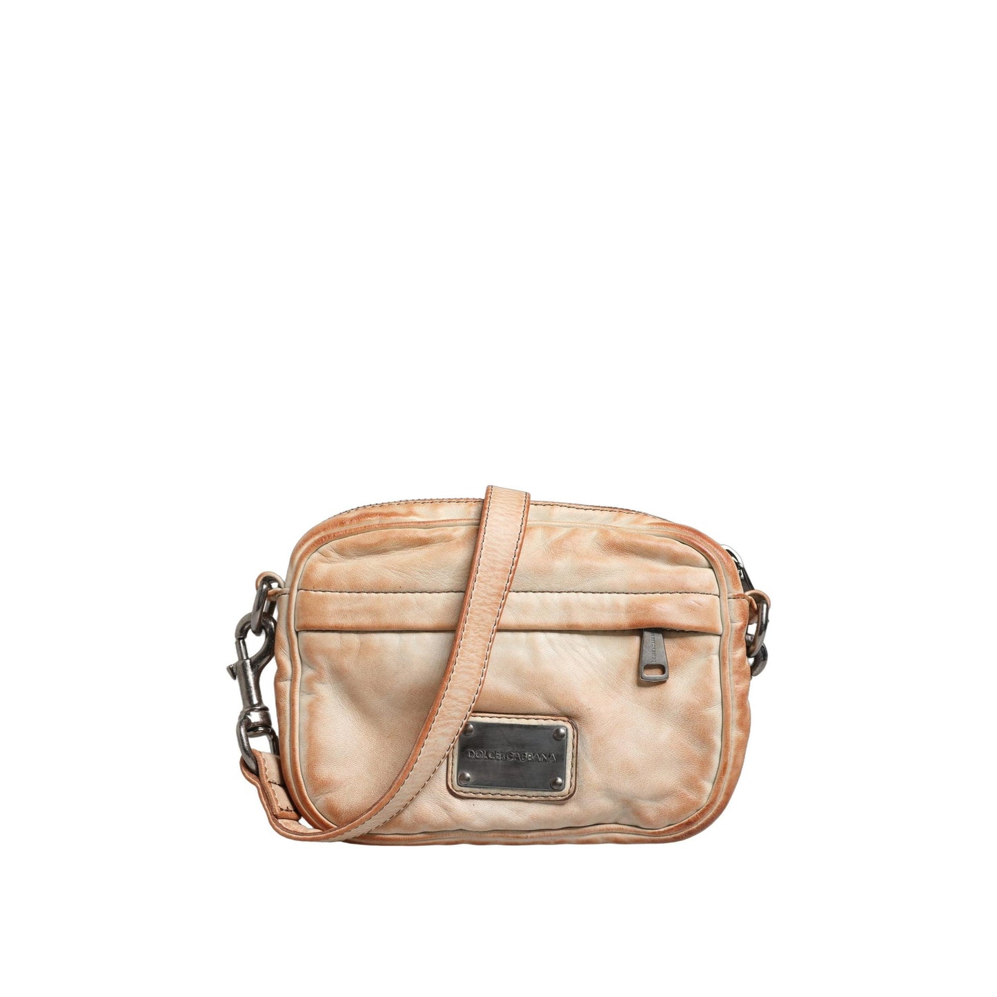 Dolce & Gabbana Beige Vintage Leather Logo Plaque Shoulder Borse Men Bag