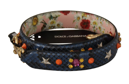 Dolce & Gabbana Blå Exotic Læder Krystals Reversible Skulder Strap