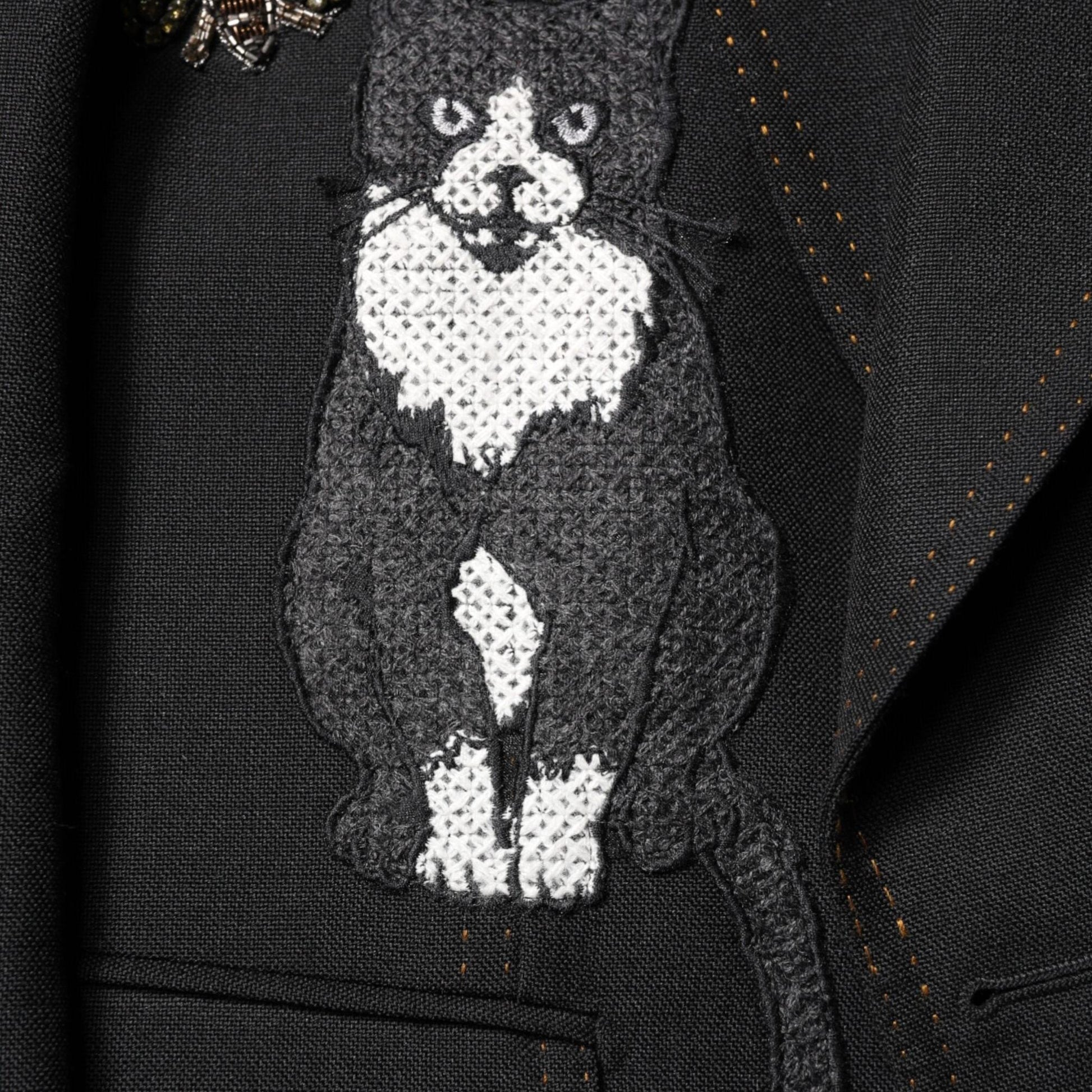 Dolce & Gabbana Black Bee Crown Embellished Suit Coat Blazer