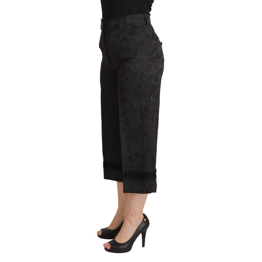 Dolce & Gabbana Black Brocade Cropped High Waist Pants