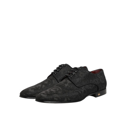 Dolce & Gabbana Black Brocade Lace Up Derby Men Dress Shoes