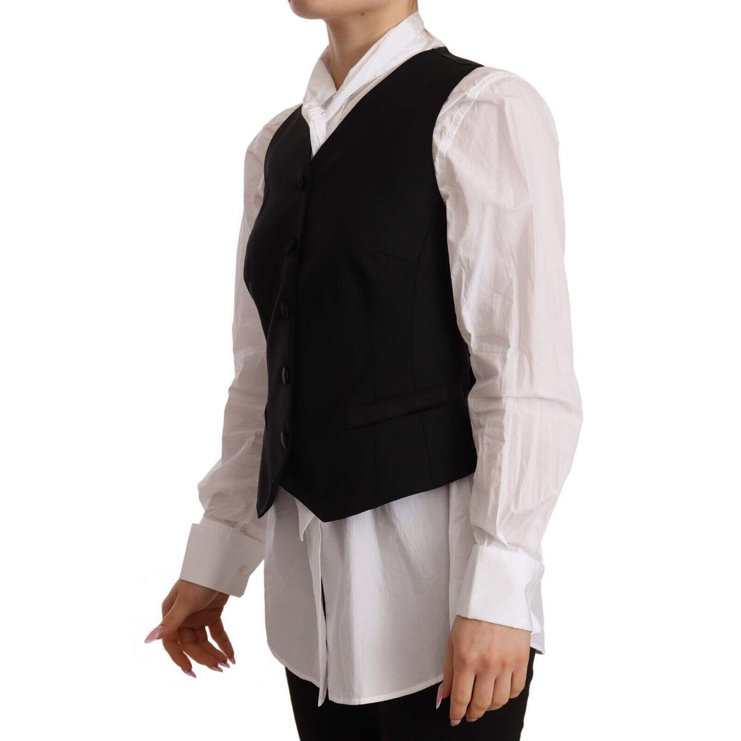 Dolce & Gabbana Black Button Down Sleeveless Vest Viscose Top