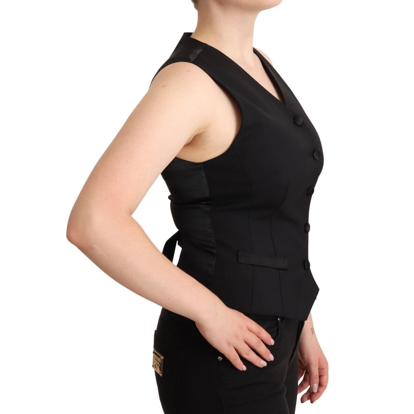 Dolce & Gabbana Black Button Down Sleeveless Viscose Vest Top