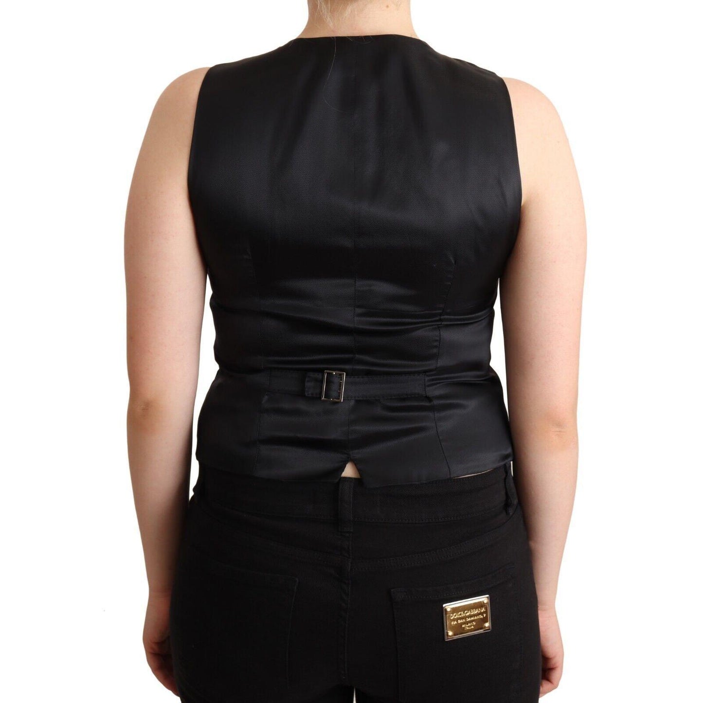 Dolce & Gabbana Black Button Down Sleeveless Viscose Vest Top